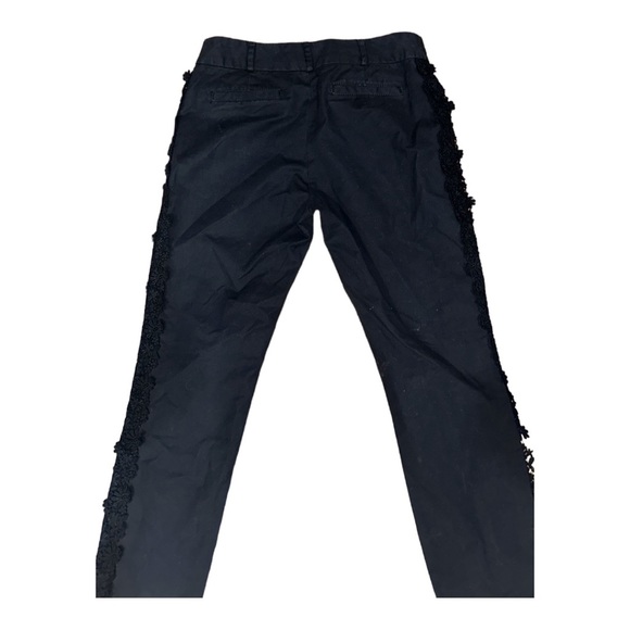 Anthropologie Elevenses Black Daisy Crochet Lace Trimmed Tuxedo Crop Pants - 6 - Picture 7 of 15